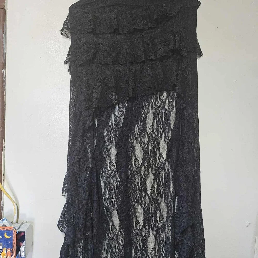 SHEIN ICON Black Lace High Low Tiered Skirt | Size M - Picture 7 of 8